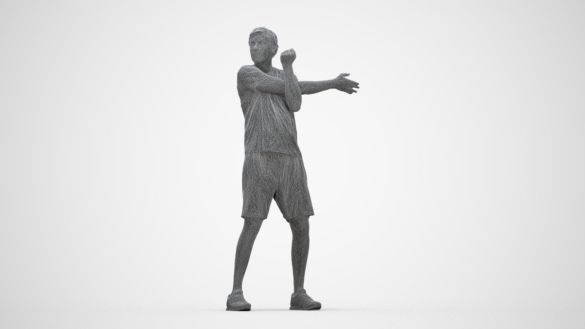 3D human model man sport, photogrammetry scanned person for archviz, wireframe back view