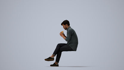 realistic 3D human man casual sitting, archviz people FBX OBJ for Blender, three-quarter view render