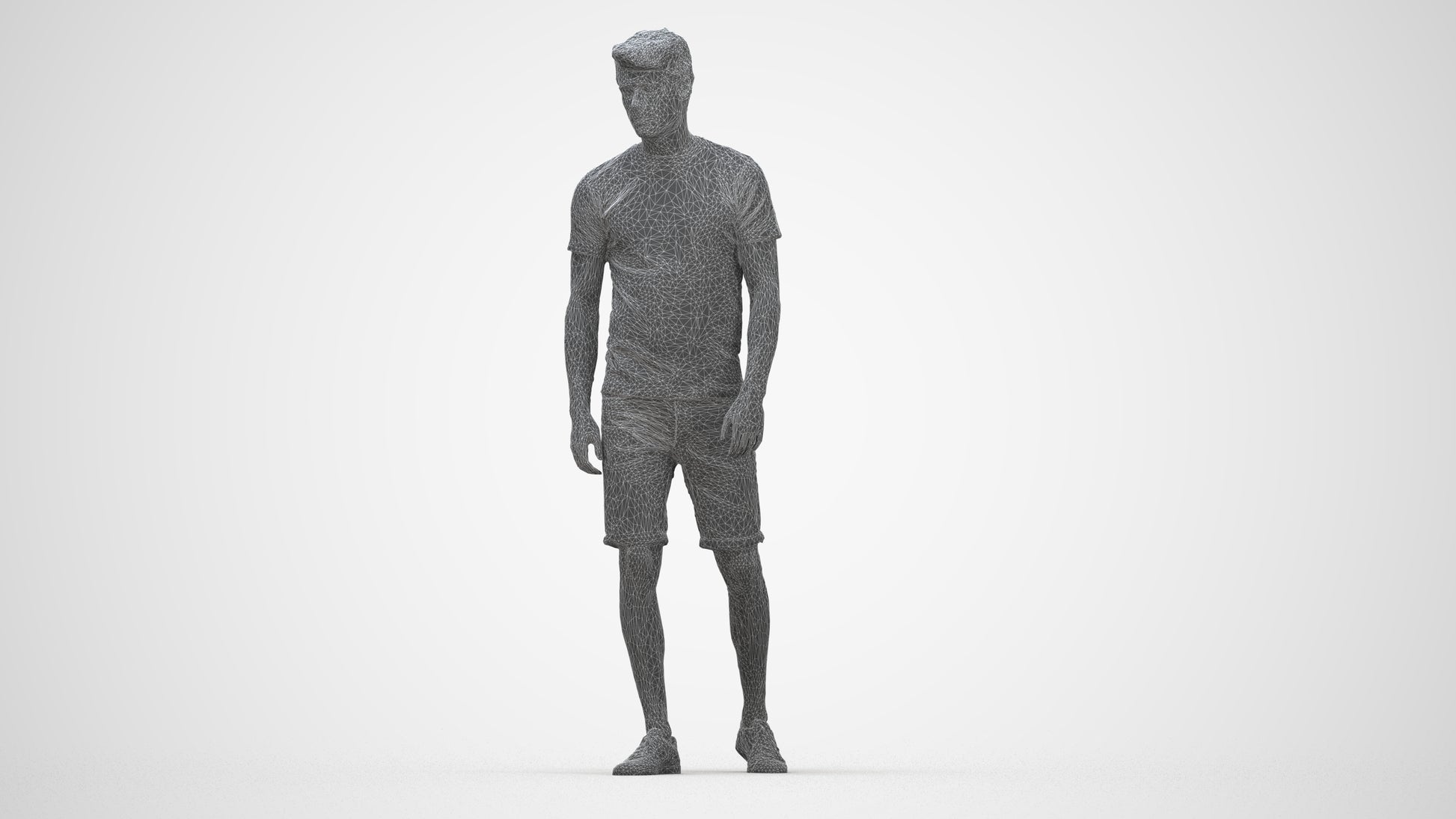 photogrammetry 3D man casual walking, realistic human model archviz FBX, wireframe back view