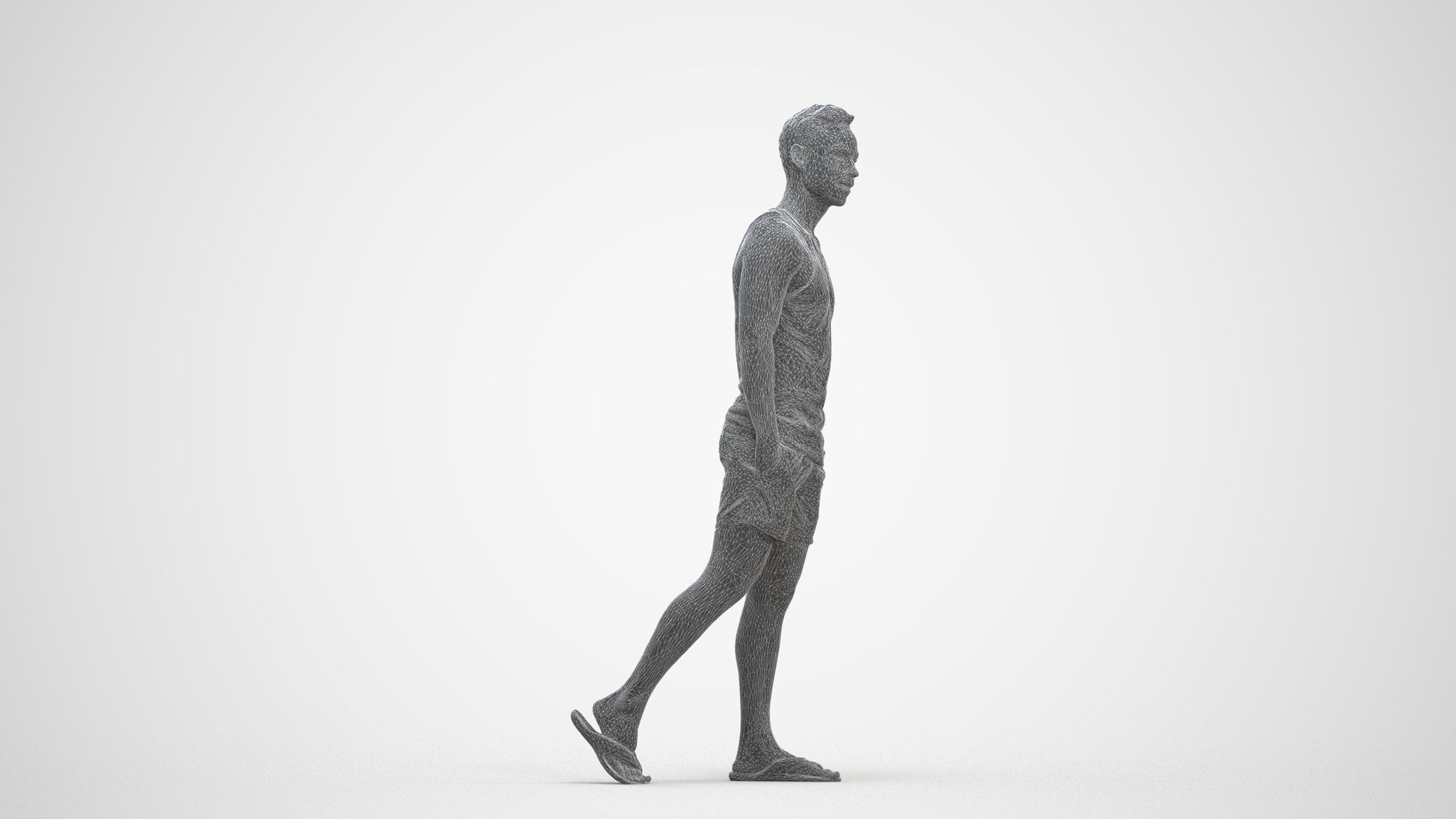 photogrammetry 3D man casual walking, realistic human model archviz FBX, three-quarter front view render