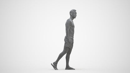 photogrammetry 3D man casual walking, realistic human model archviz FBX, three-quarter front view render