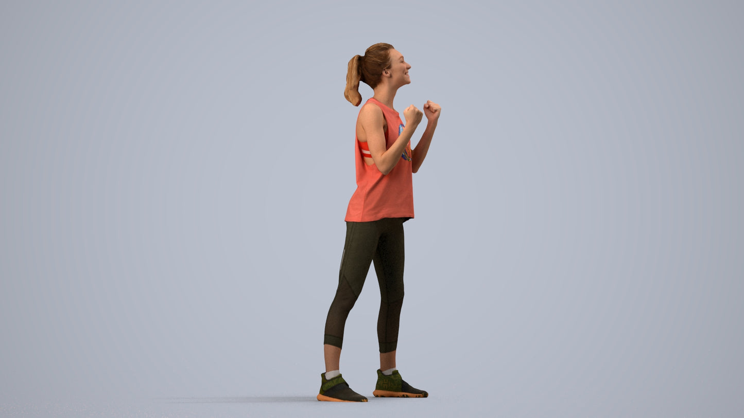 realistic 3D human woman sport, archviz people FBX OBJ for Blender, side view render
