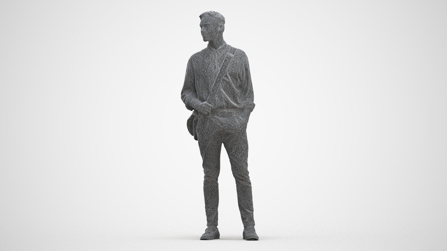 scanned 3D man casual standing, photogrammetry people for Enscape and V-Ray, three-quarter front view render