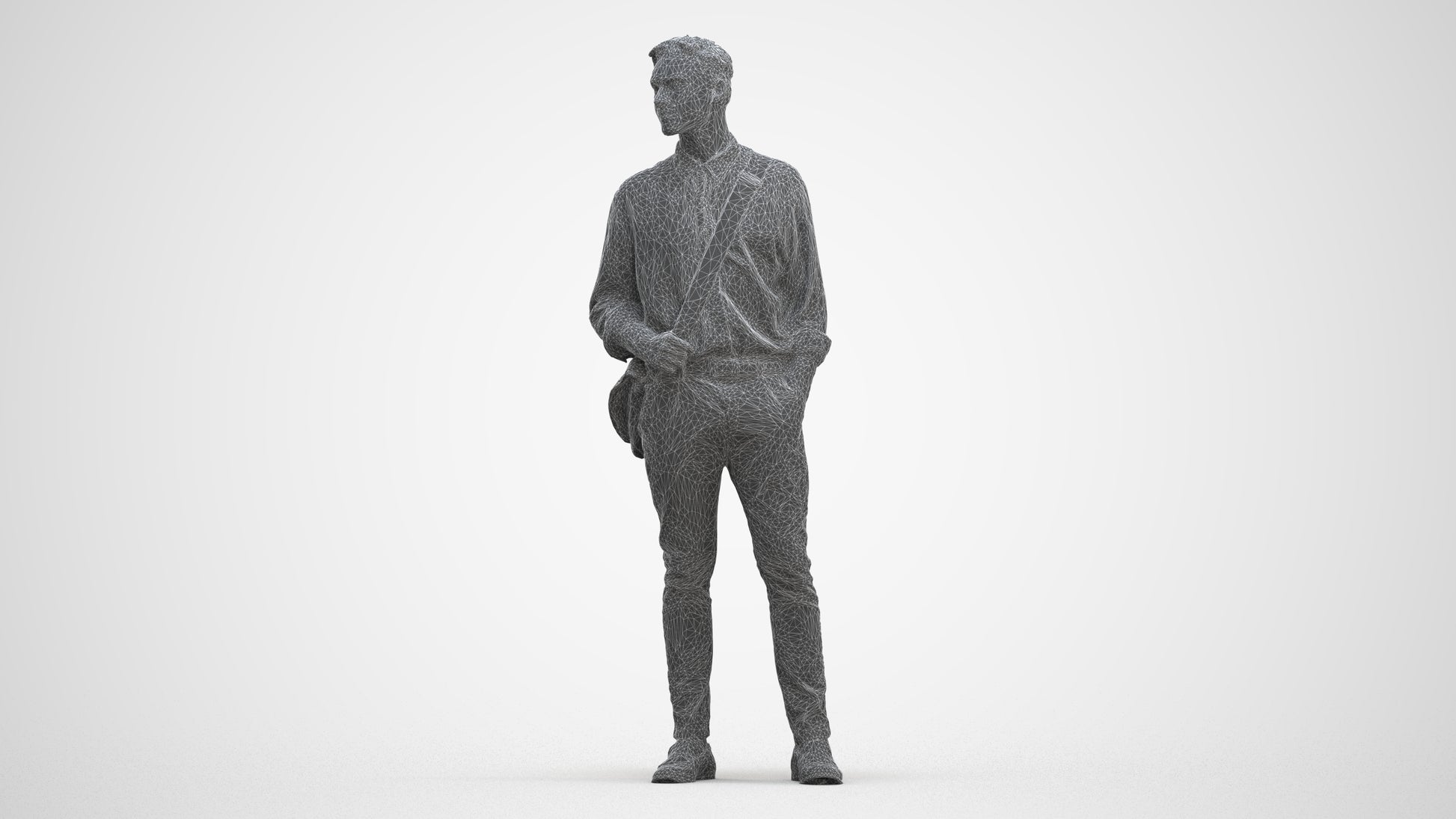 scanned 3D man casual standing, photogrammetry people for Enscape and V-Ray, three-quarter front view render