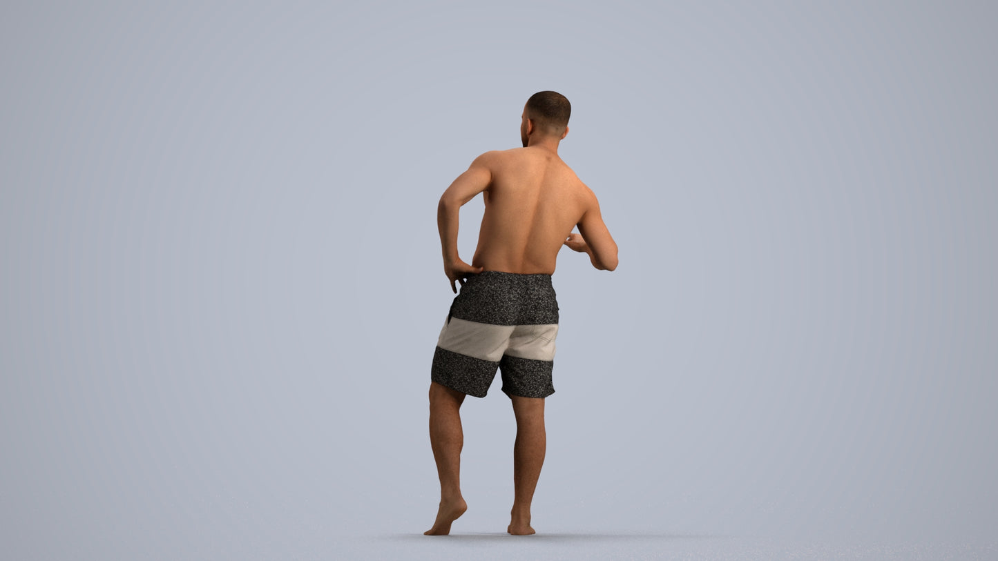 realistic 3D human man pool, archviz people FBX OBJ for Blender, front view render