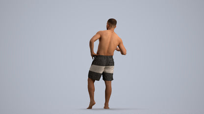 realistic 3D human man pool, archviz people FBX OBJ for Blender, front view render