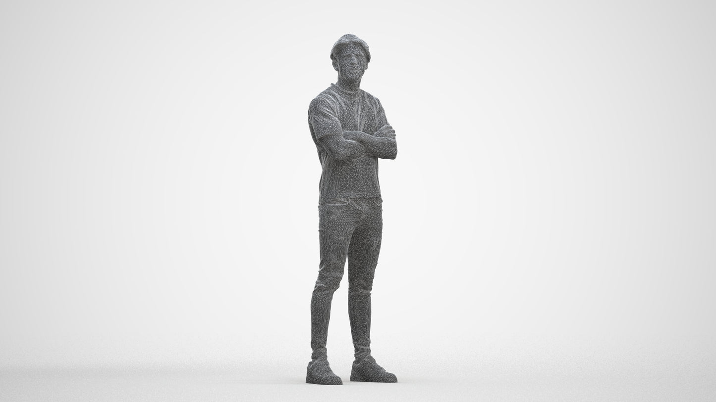 3D people model man casual standing, scanned human for 3ds Max rendering, three-quarter front view render
