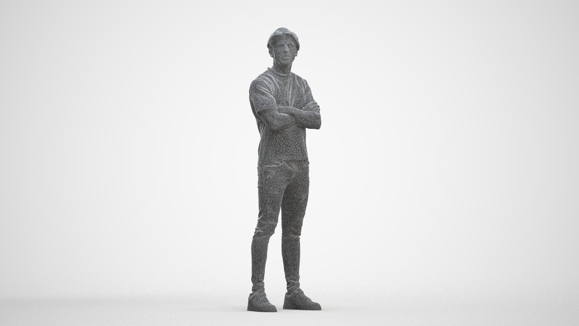 3D people model man casual standing, scanned human for 3ds Max rendering, three-quarter front view render