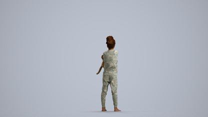 realistic 3D human girl kids, archviz people FBX OBJ for Blender, front view render