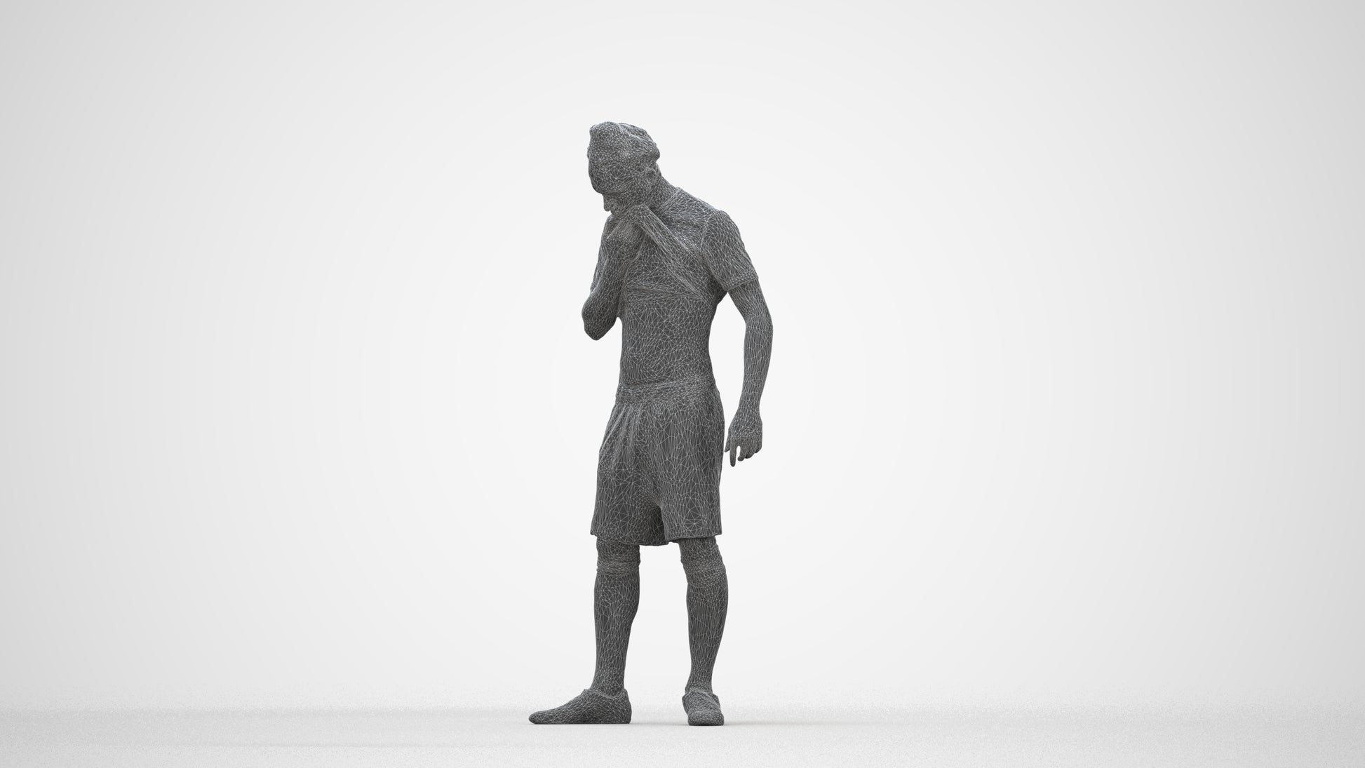 3D human model man sport, photogrammetry scanned person for archviz, wireframe back view
