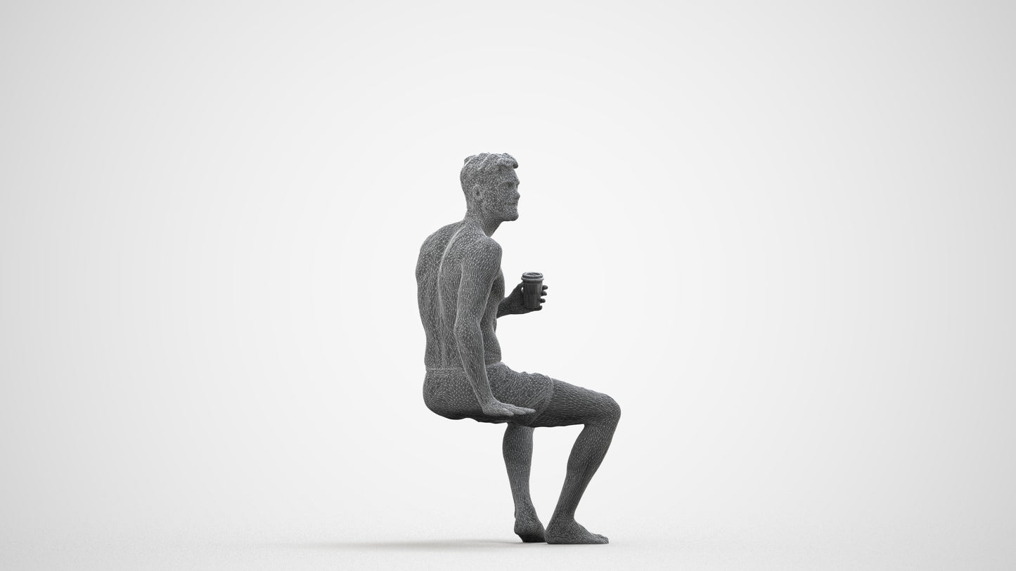 scanned 3D man pool, photogrammetry people for Enscape and V-Ray, wireframe side view