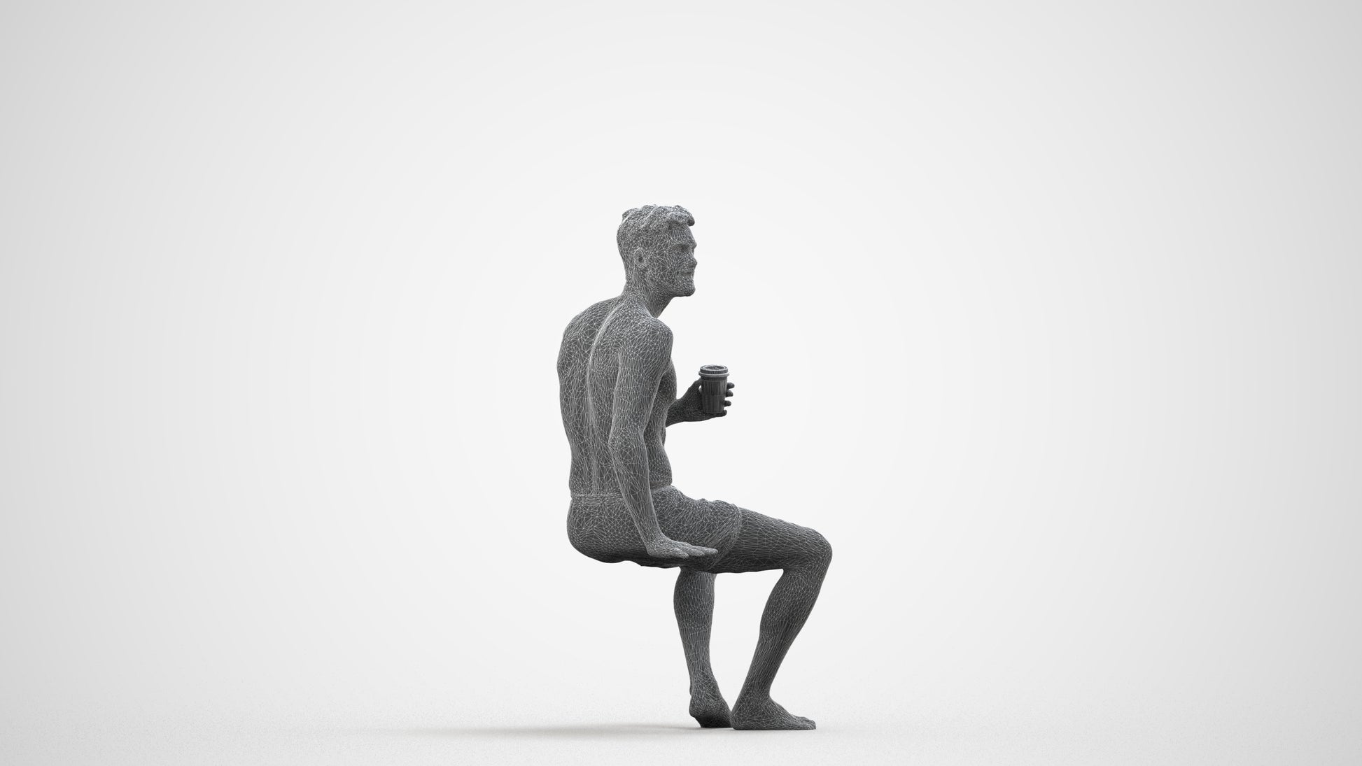scanned 3D man pool, photogrammetry people for Enscape and V-Ray, wireframe side view