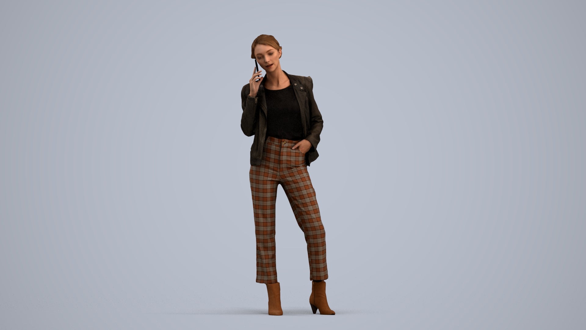 3D scanned woman standing business, photorealistic archviz people for Enscape and SketchUp, standing pose render