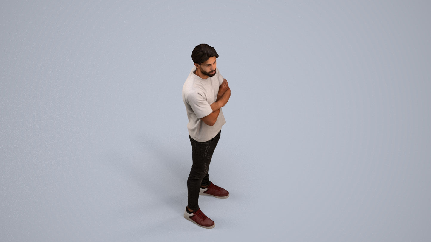 3D people model man casual standing, scanned human for 3ds Max rendering, back view render