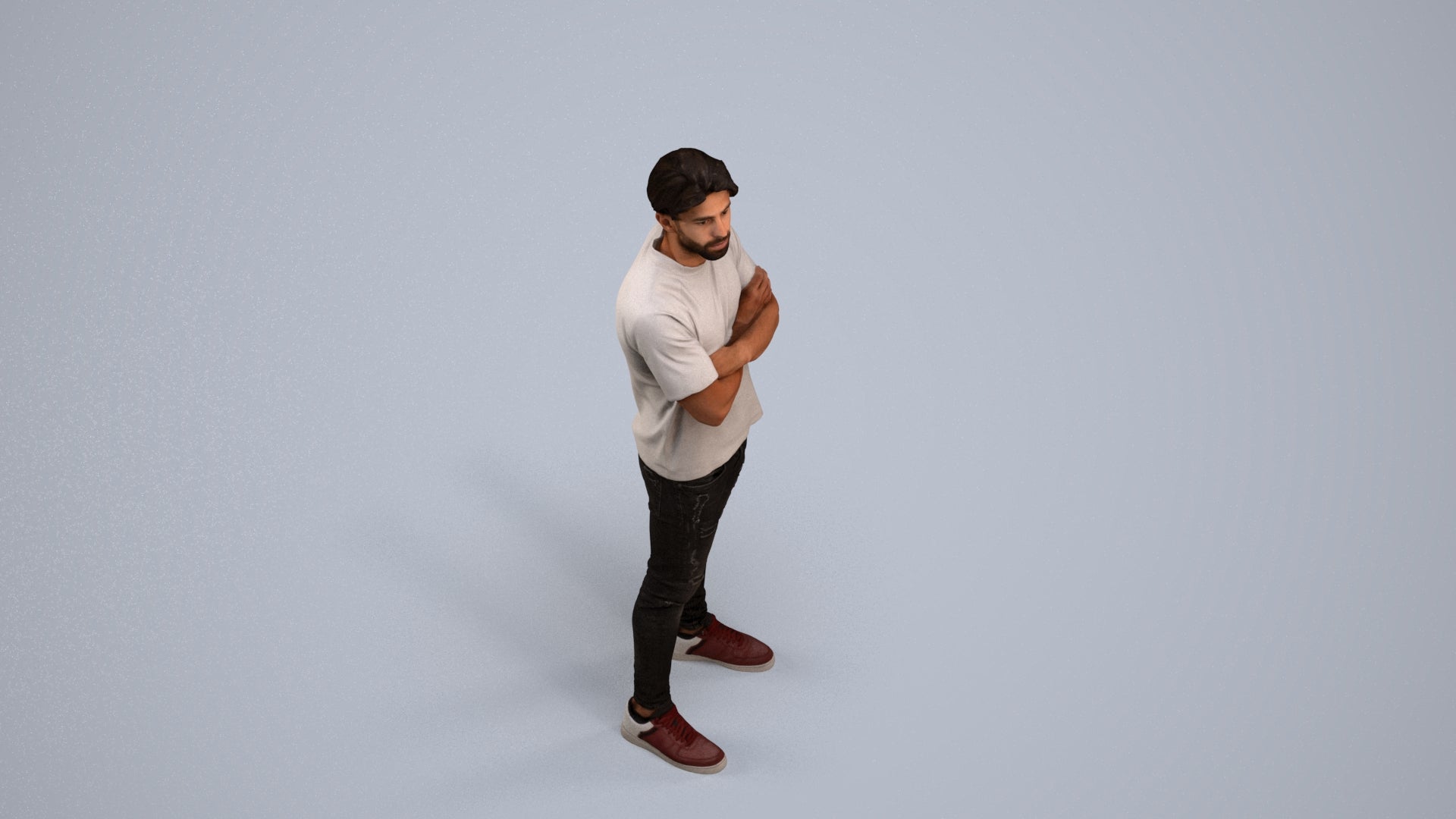 3D people model man casual standing, scanned human for 3ds Max rendering, back view render