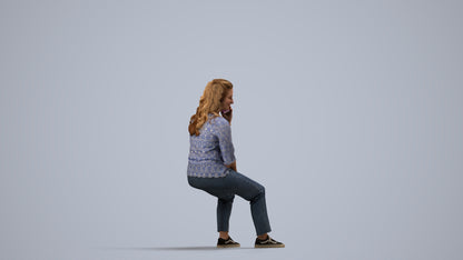 3D people model woman casual sitting, scanned human for 3ds Max rendering, side view render