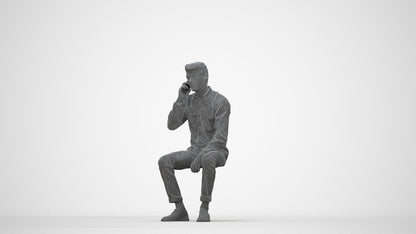 3D people model man casual sitting, scanned human for 3ds Max rendering, wireframe back view