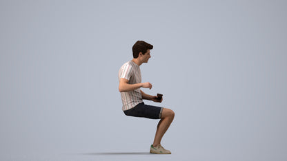 photogrammetry 3D man casual sitting, realistic human model archviz FBX, side view render
