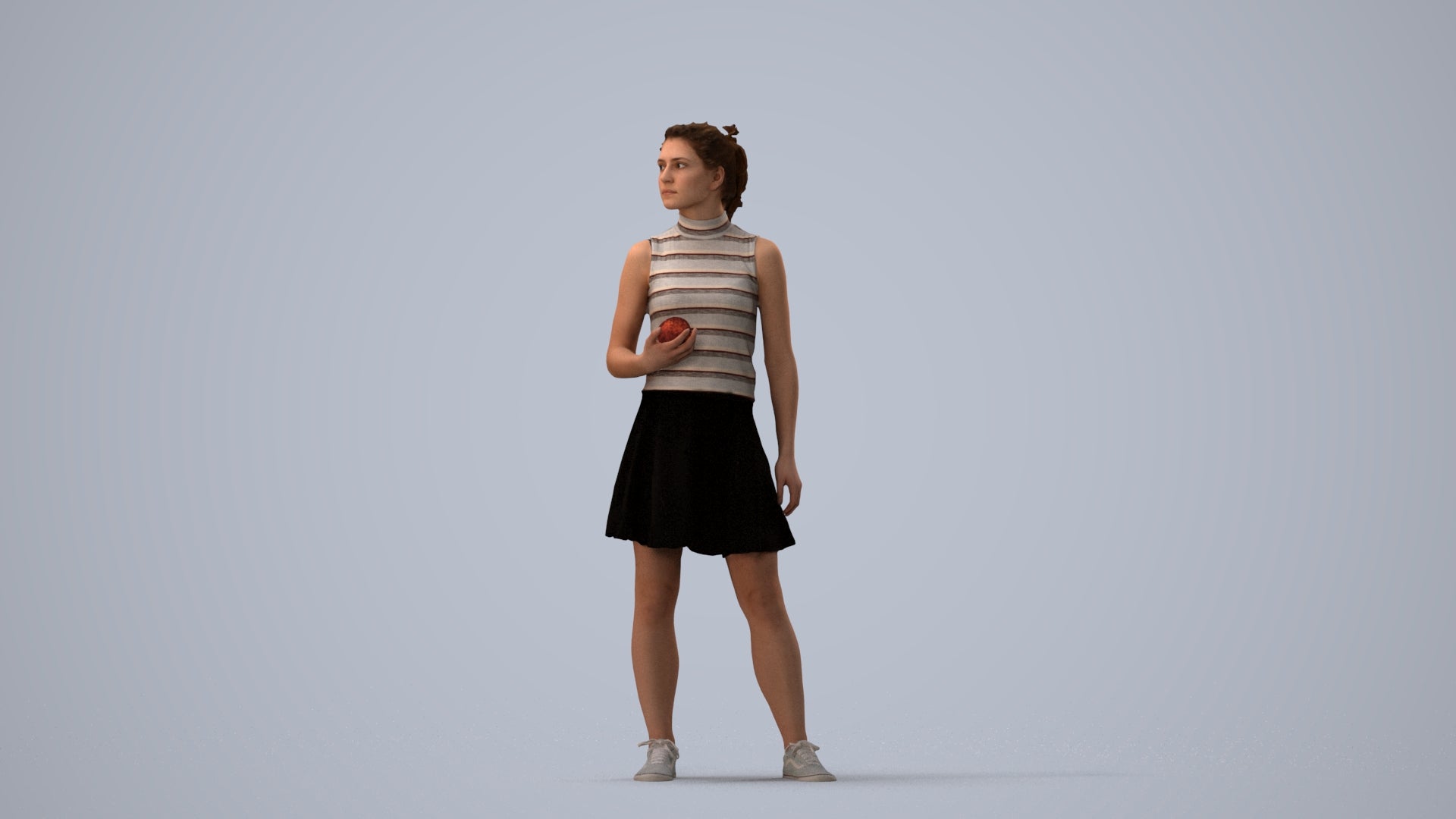 realistic 3D woman casual standing, scanned archviz people for Blender and 3ds Max, three-quarter view render