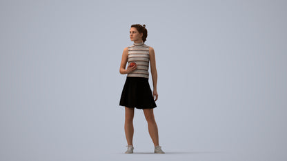 realistic 3D woman casual standing, scanned archviz people for Blender and 3ds Max, three-quarter view render