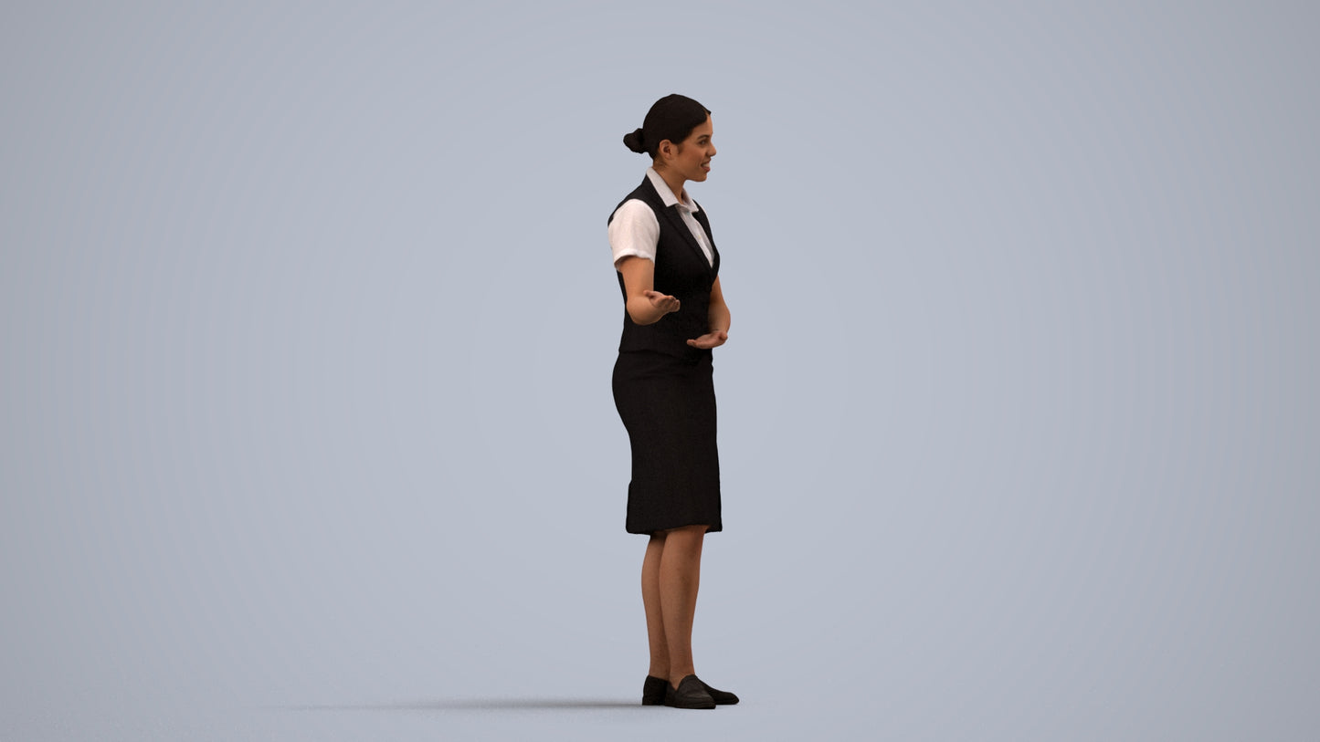 3D scanned woman hospitality, photorealistic archviz people for Enscape and SketchUp, side view render