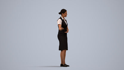 3D scanned woman hospitality, photorealistic archviz people for Enscape and SketchUp, side view render