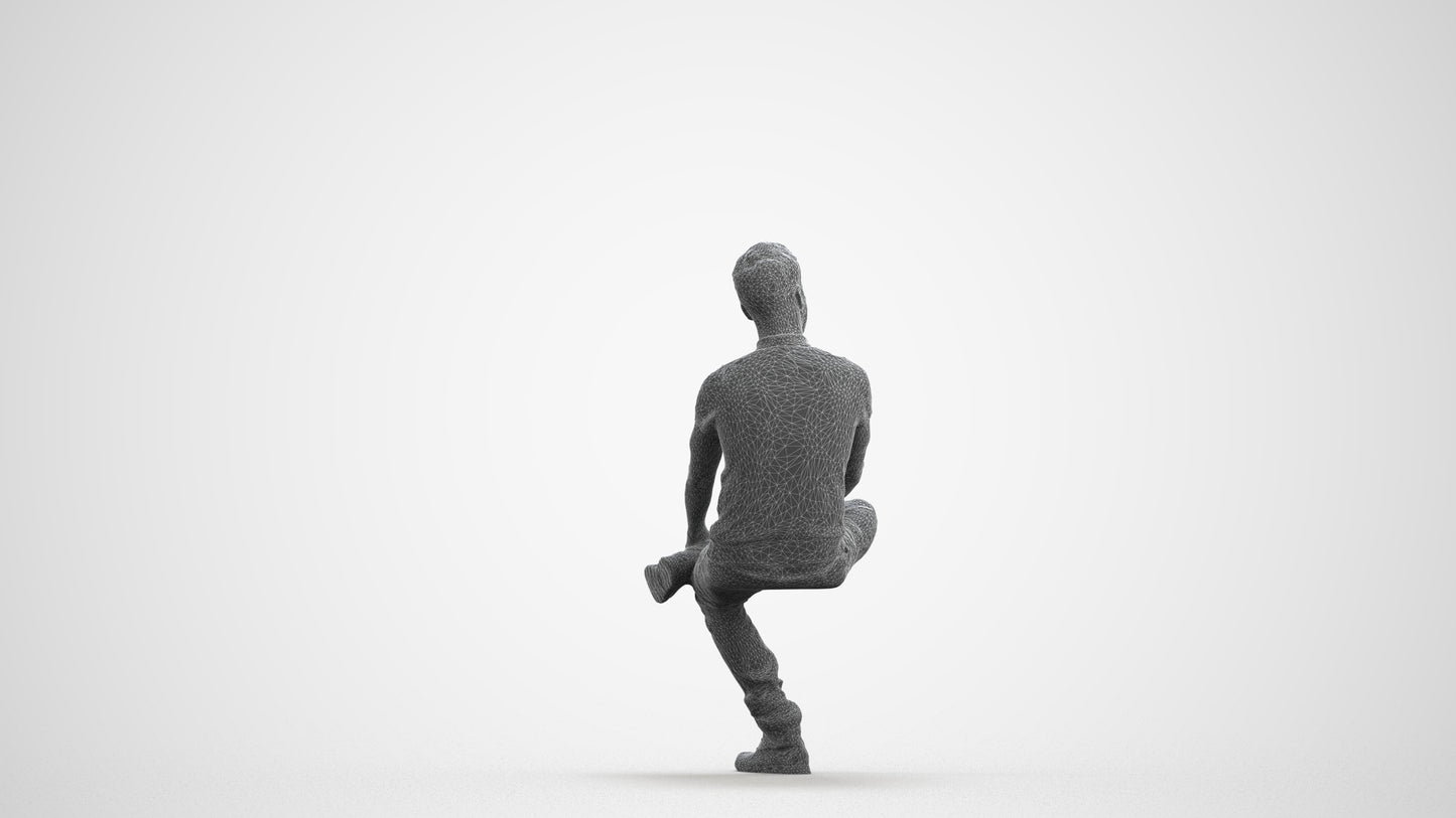 realistic 3D man casual sitting, scanned archviz people for Blender and 3ds Max, wireframe front view