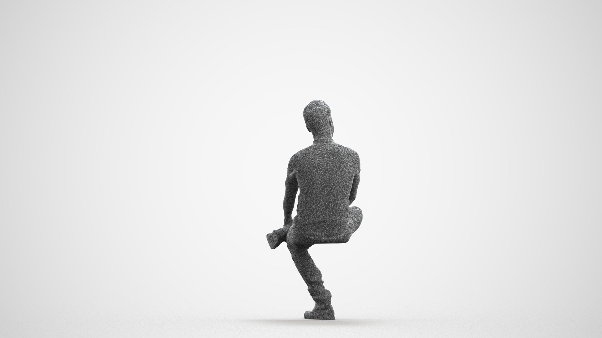 realistic 3D man casual sitting, scanned archviz people for Blender and 3ds Max, wireframe front view