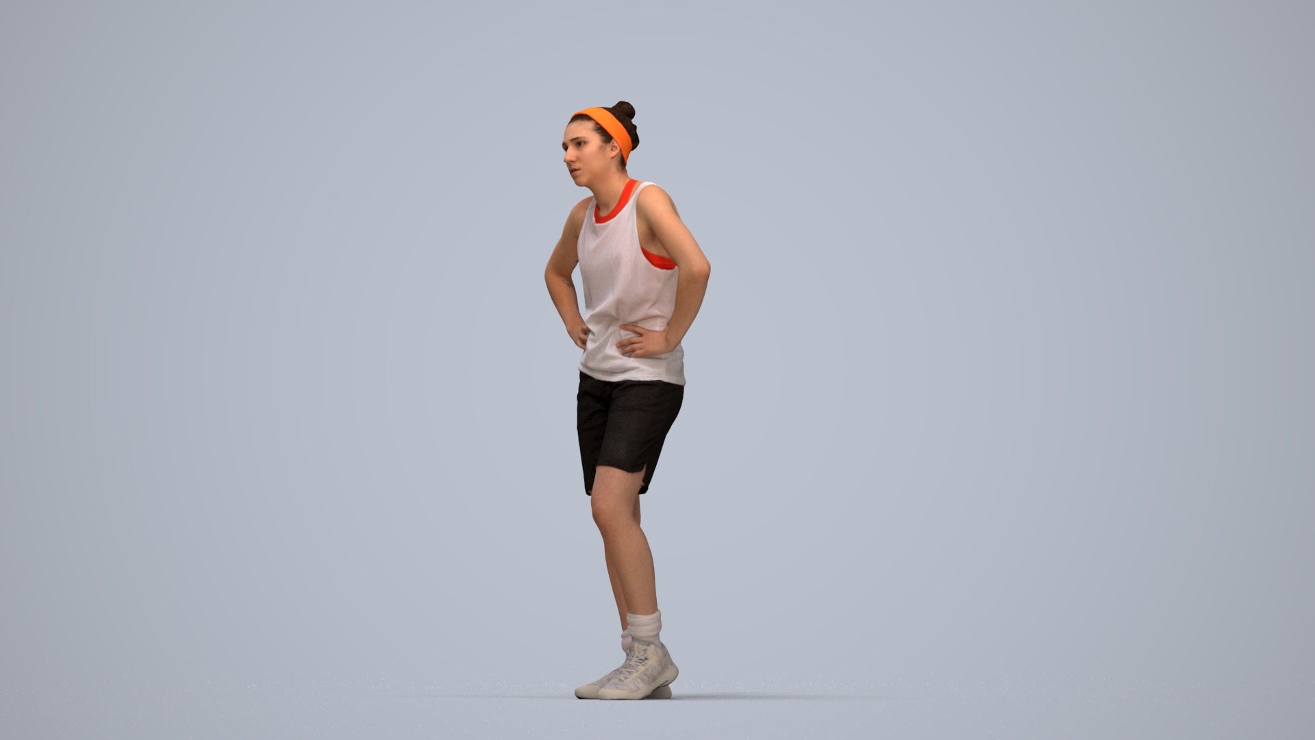 realistic 3D human woman sport, archviz people FBX OBJ for Blender, top-down view render