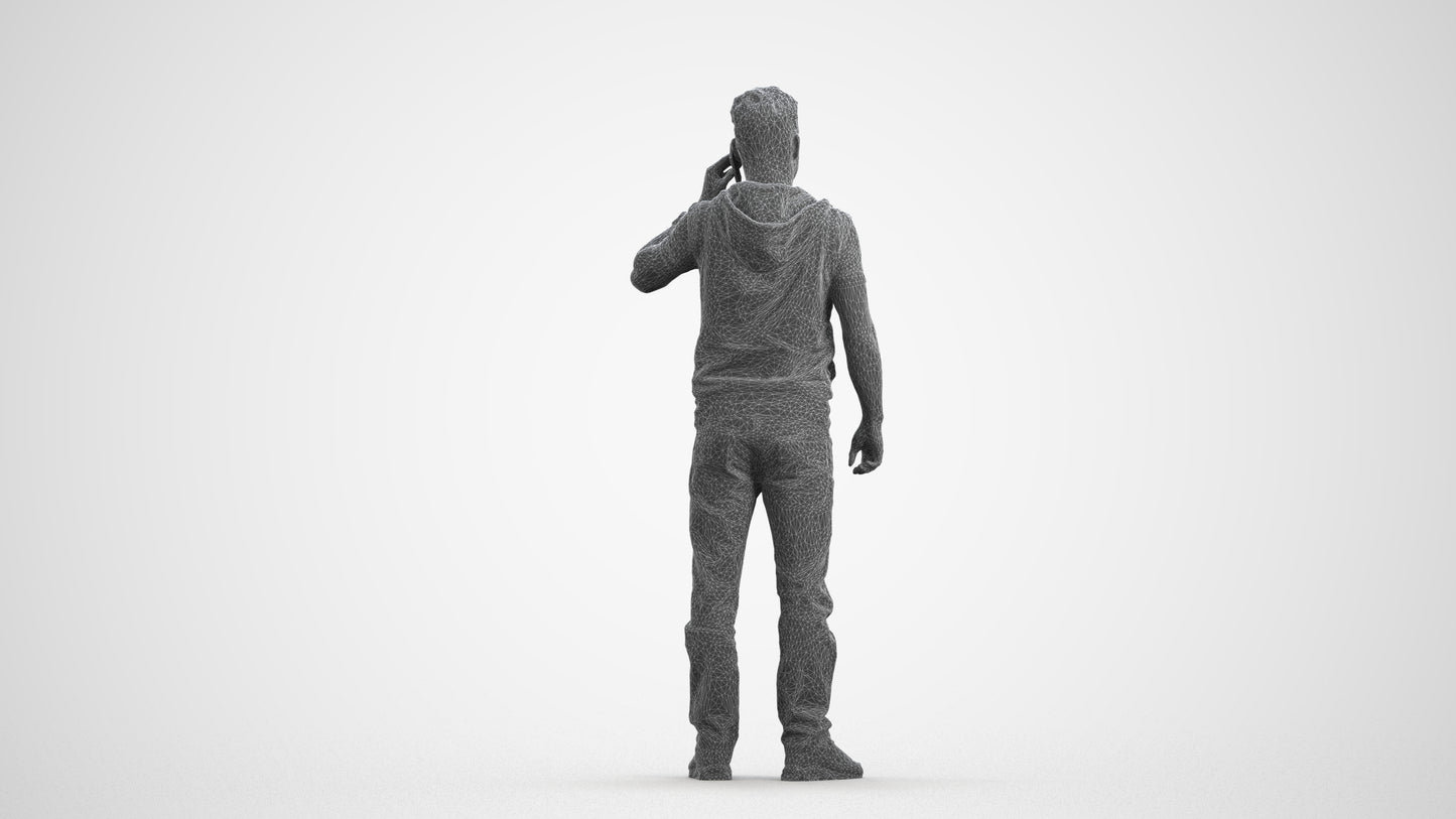 3D human model man casual standing, photogrammetry scanned person for archviz, wireframe front view