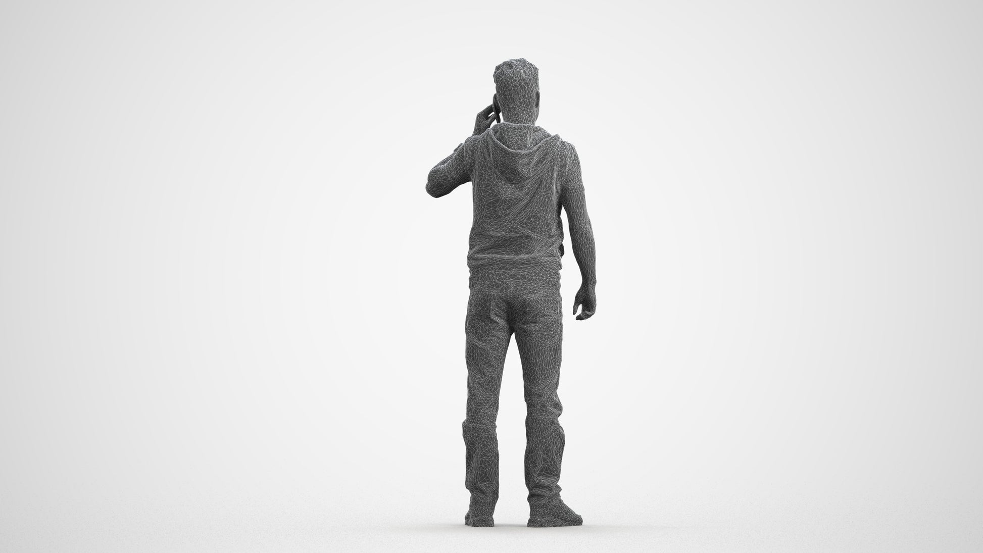 3D human model man casual standing, photogrammetry scanned person for archviz, wireframe front view