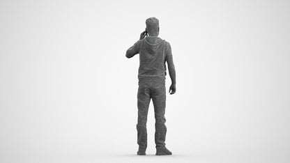 3D human model man casual standing, photogrammetry scanned person for archviz, wireframe front view