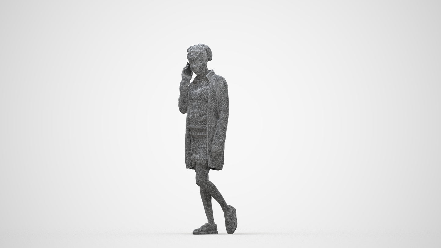 3D people model woman casual walking, scanned human for 3ds Max rendering, wireframe back view