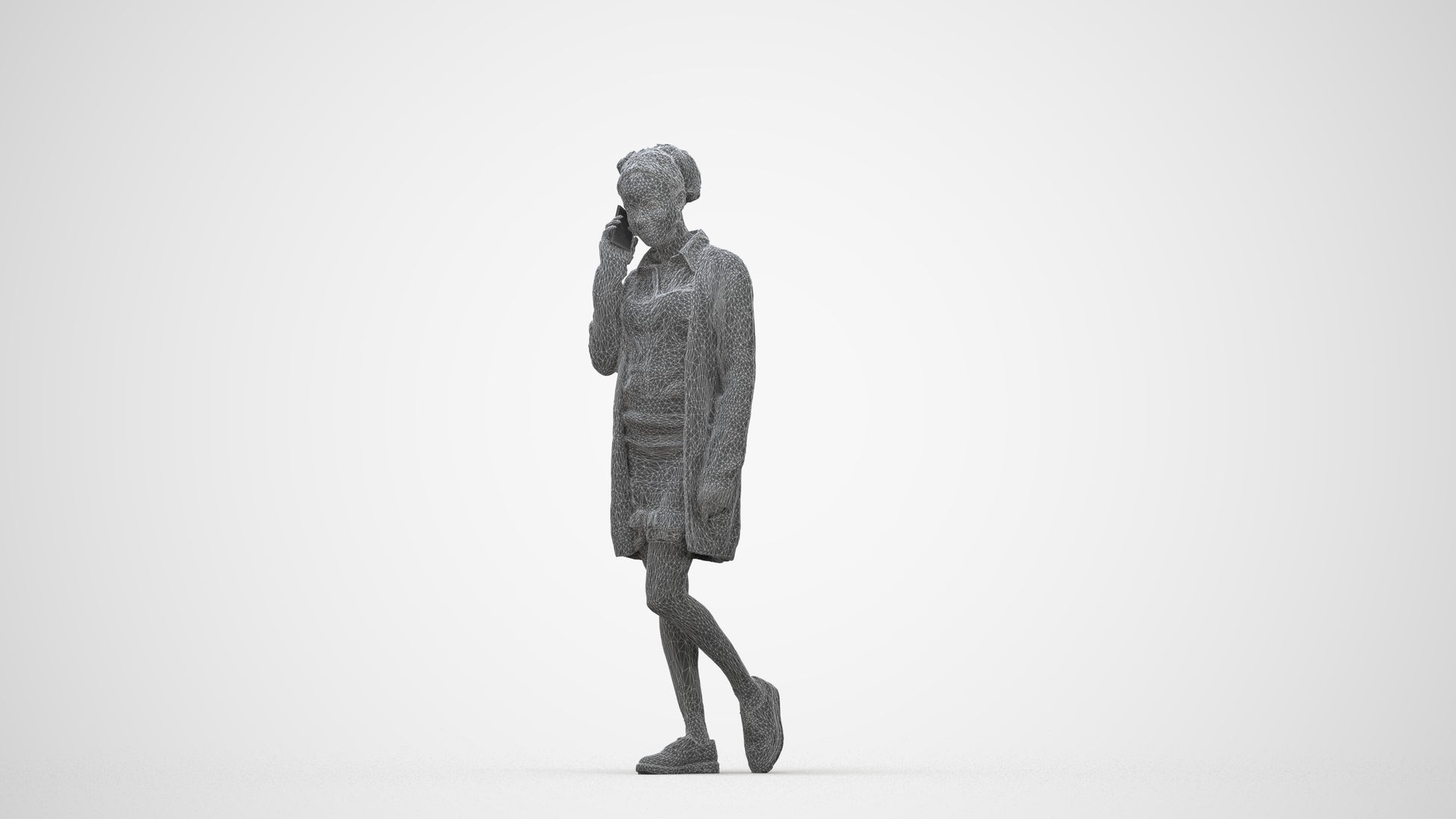 3D people model woman casual walking, scanned human for 3ds Max rendering, wireframe back view