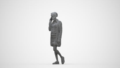 3D people model woman casual walking, scanned human for 3ds Max rendering, wireframe back view