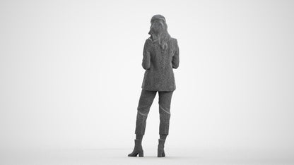 3D human model woman business, photogrammetry scanned person for archviz, wireframe front view