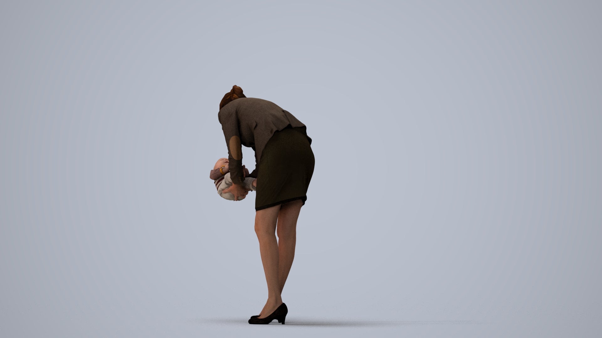 3D people model girl business kids, scanned human for 3ds Max rendering, three-quarter view render
