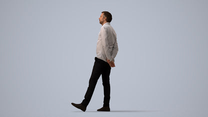 photogrammetry 3D man business standing, realistic human model archviz FBX, three-quarter view render