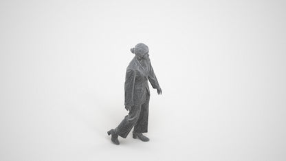 3D scanned woman standing business, photorealistic archviz people for Enscape and SketchUp, wireframe three-quarter view
