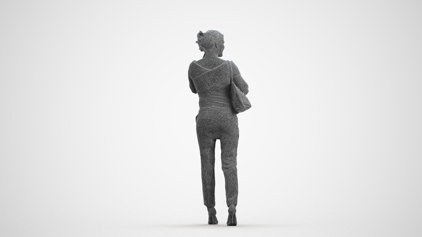 scanned 3D woman business standing, photogrammetry people for Enscape and V-Ray, wireframe front view