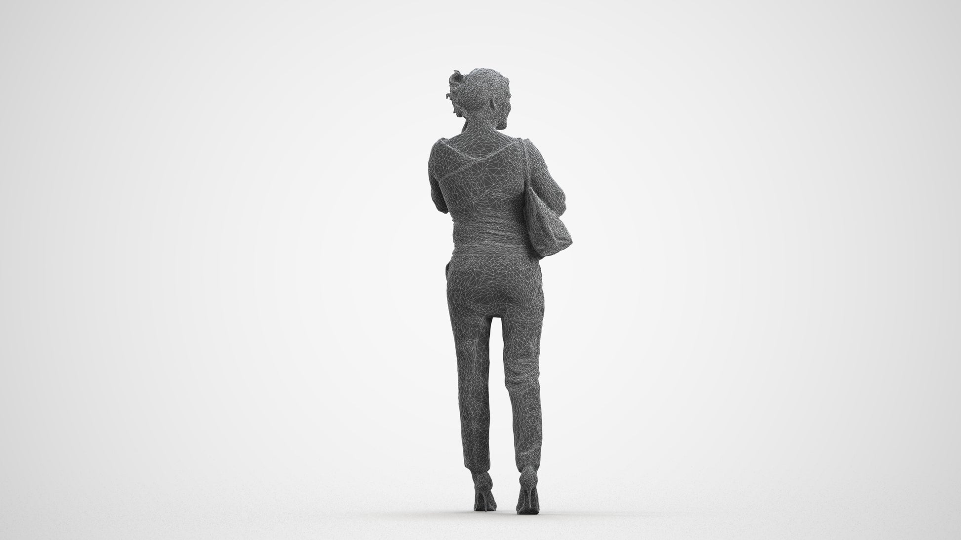 scanned 3D woman business standing, photogrammetry people for Enscape and V-Ray, wireframe front view