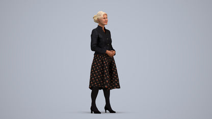 realistic 3D senior woman business standing, scanned archviz people for Blender and 3ds Max, standing pose render