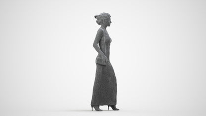 3D human model woman formal formalaffairs, photogrammetry scanned person for archviz, wireframe side view