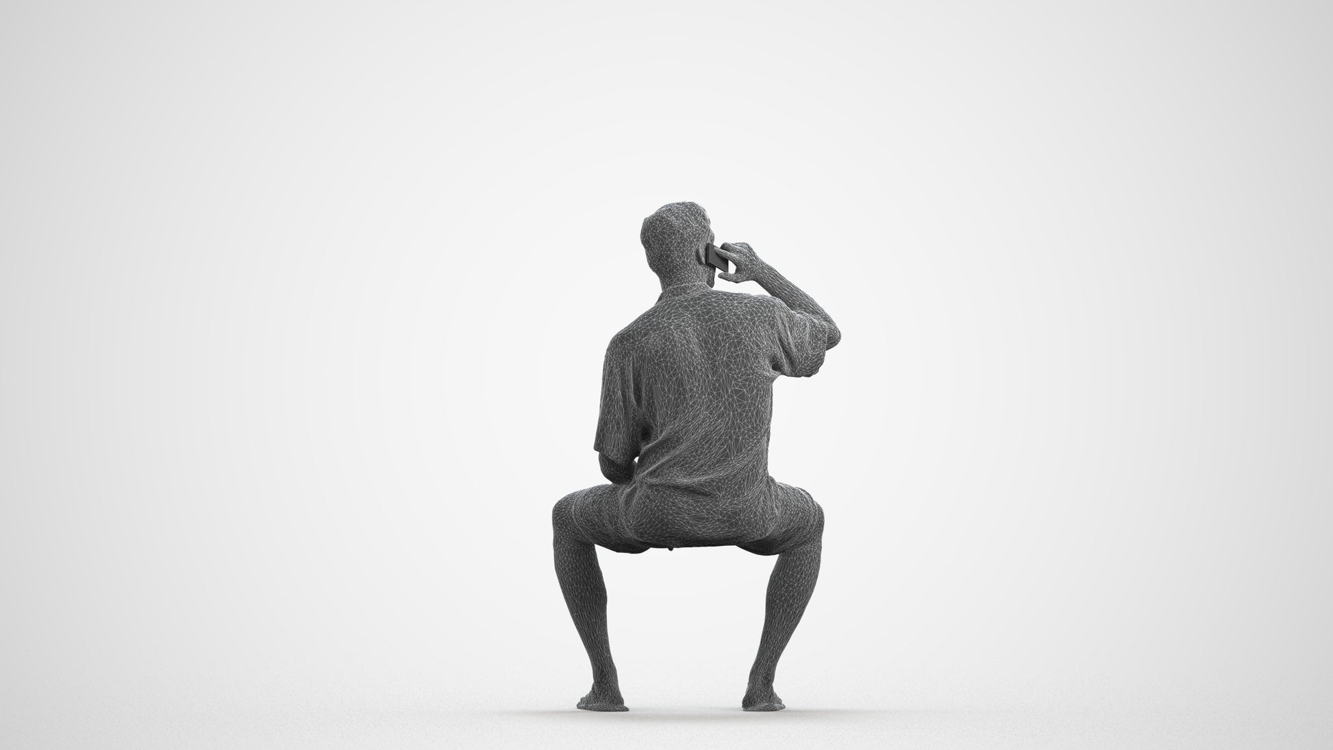 scanned 3D man casual sitting, photogrammetry people for Enscape and V-Ray, wireframe front view