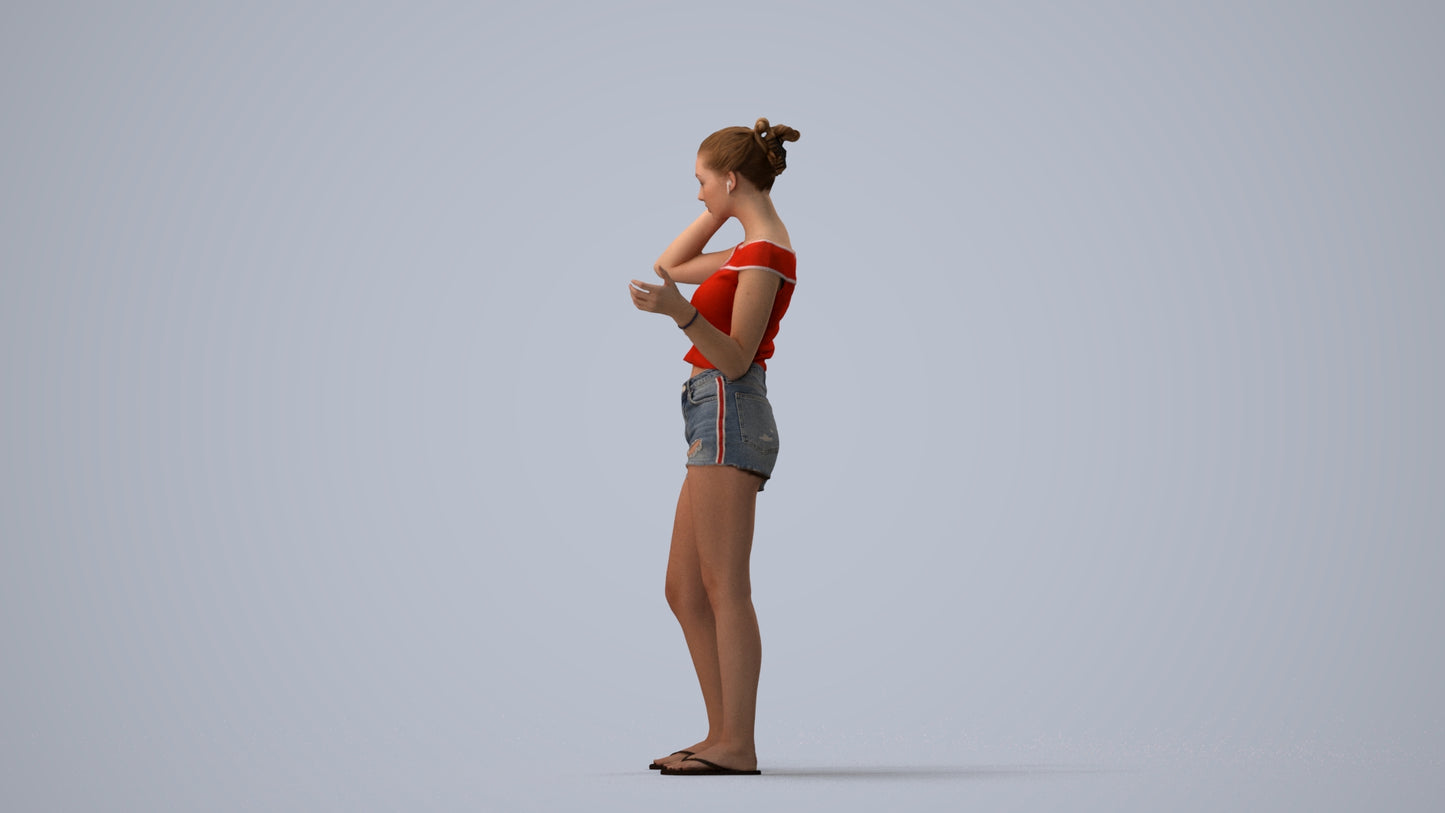 3D people model girl casual standing, scanned human for 3ds Max rendering, three-quarter view render