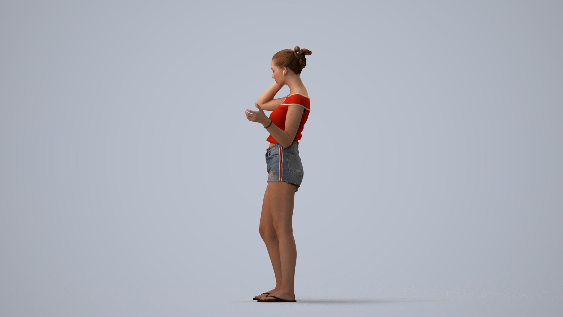 3D people model girl casual standing, scanned human for 3ds Max rendering, three-quarter view render