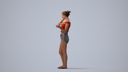 3D people model girl casual standing, scanned human for 3ds Max rendering, three-quarter view render