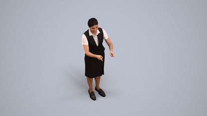 photogrammetry 3D woman hospitality, realistic human model archviz FBX, back view render