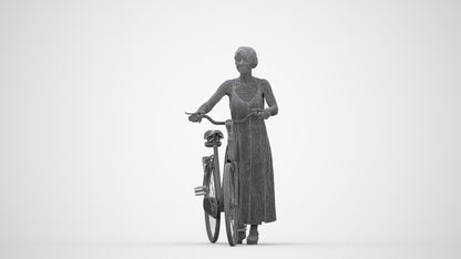 scanned 3D senior woman cycling, photogrammetry people for Enscape and V-Ray, wireframe back view