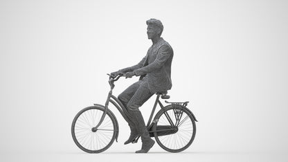 realistic 3D man casual cycling, scanned archviz people for Blender and 3ds Max, wireframe back view